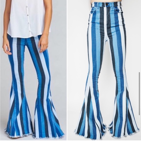 Show Me Your Mumu Berkeley Indigo Stripe Bells Blue Jeans - Picture 3 of 4